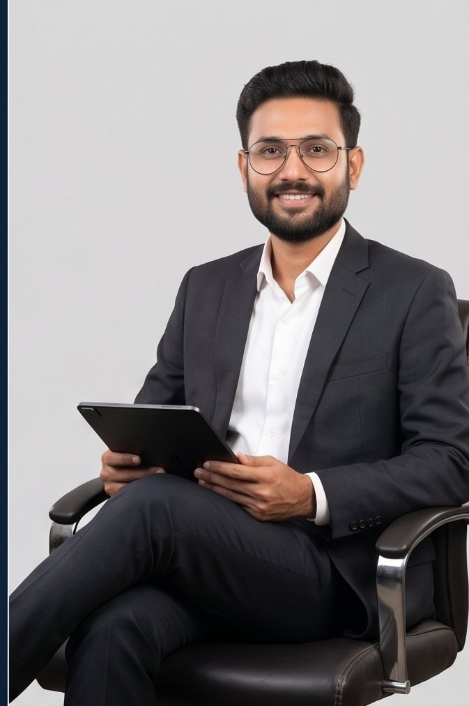 Dr. Neel seated in suit - professional clinical consultation
